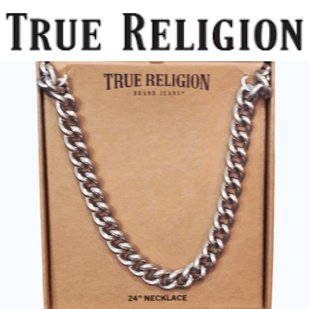 True Religion Silver Cuban‎ Chain Necklace